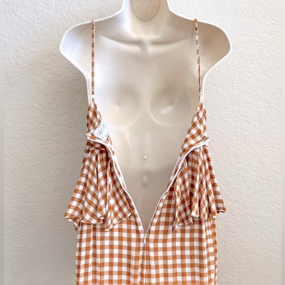 SAYLOR Gingham Viscose Crepe Apricot Ruffle Sleeveless Jumpsuit Women’s Small - Picture 8 of 11